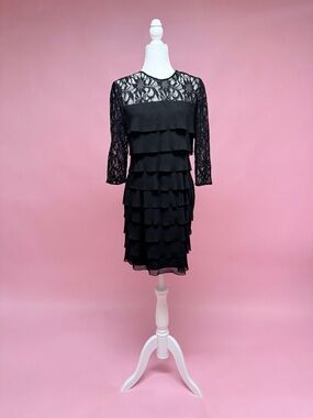 Alex Evenings Black Lace Tiered Cocktail Dress